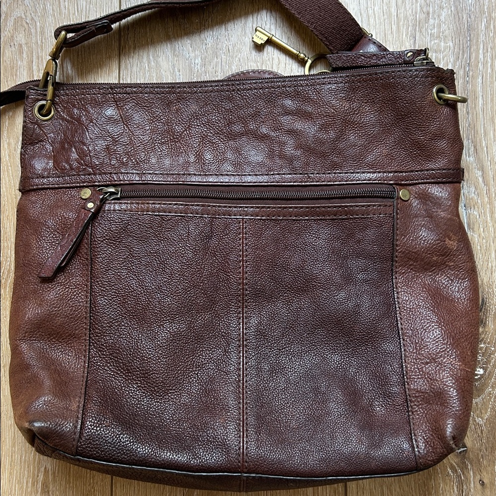Vintage Fossil 1954 Pebbled Brown Leather Crossbody Shoulder Bag Purse - Picture 5 of 11